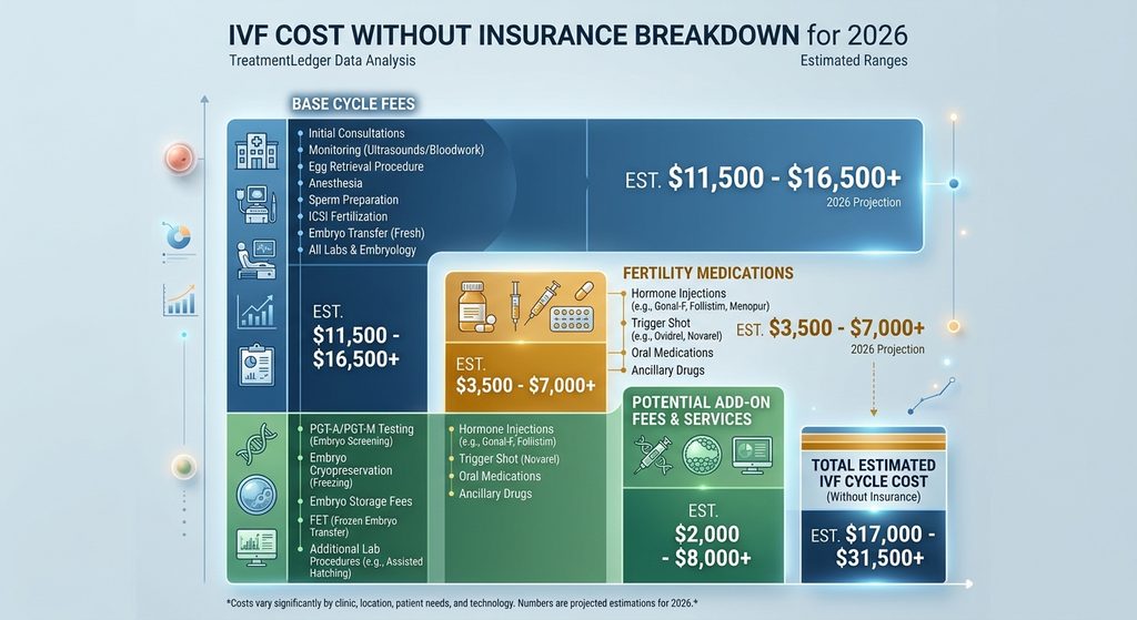 "IVF cost without insurance breakdown 2026"
