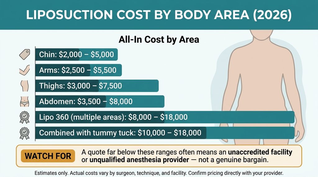 Liposuction Cost by Body Area in 2026: Full Price Guide